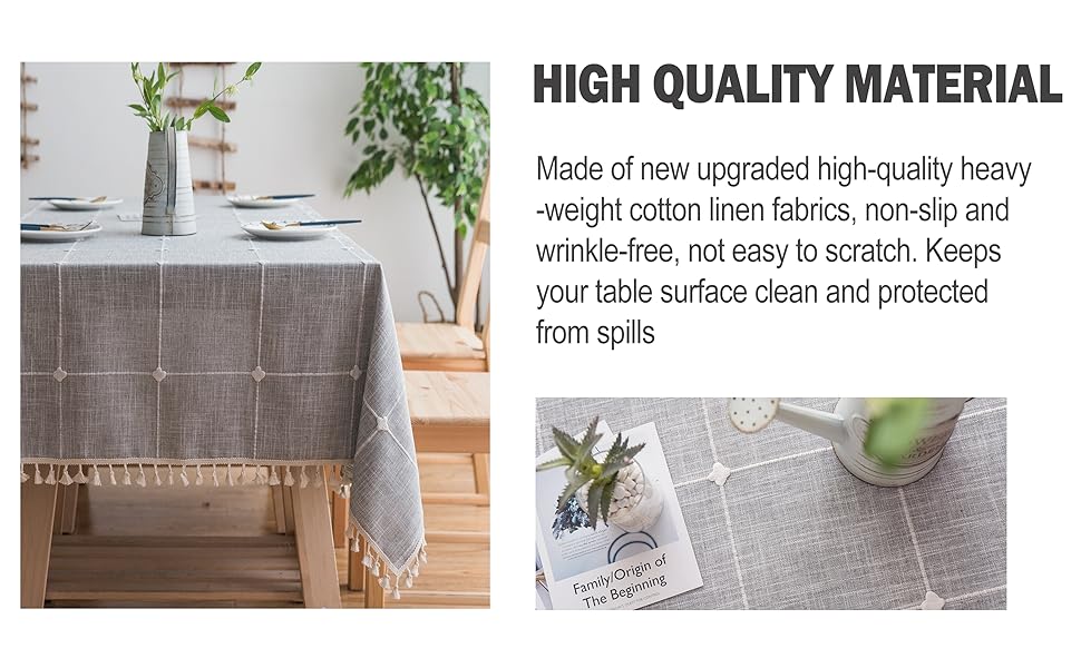 JIALE Table Cloth Rectangle Table, Heavy Duty Cotton Linen