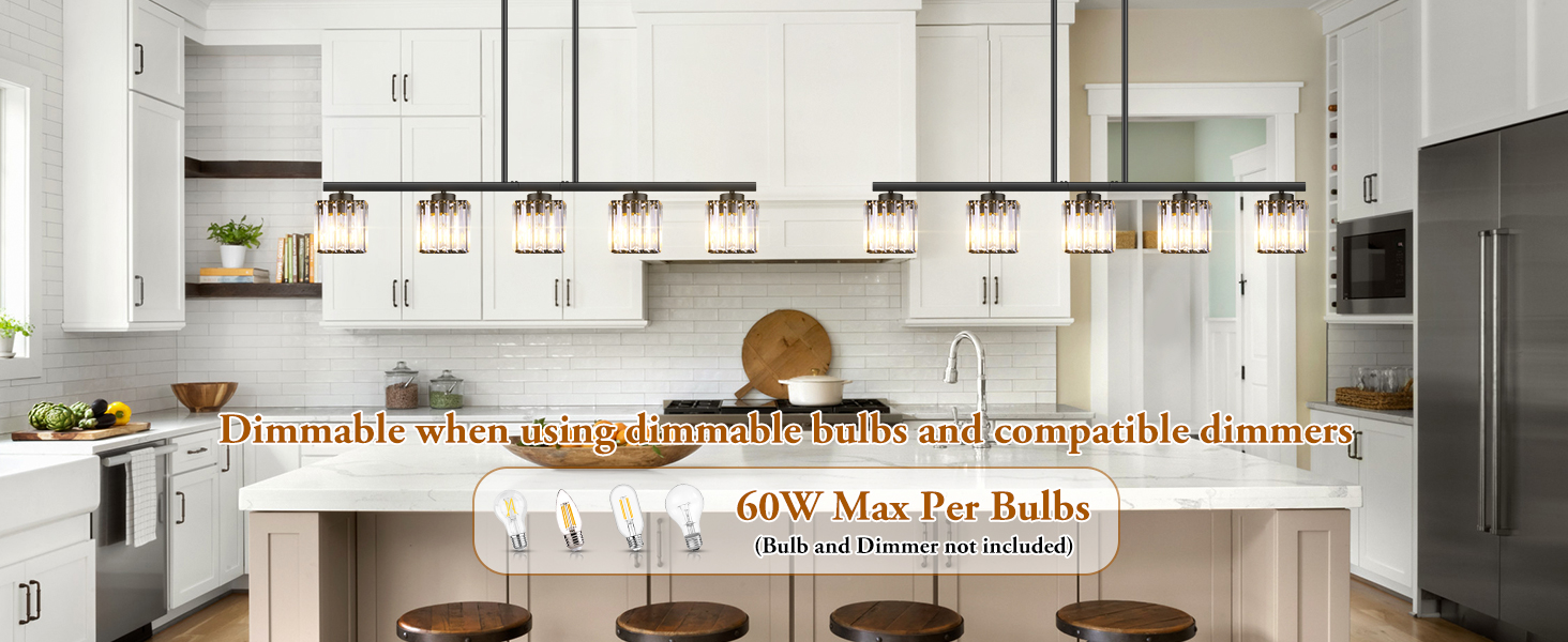 BesLowe 42” Kitchen Island Lighting with Top K9 Crystal, Modern Dining