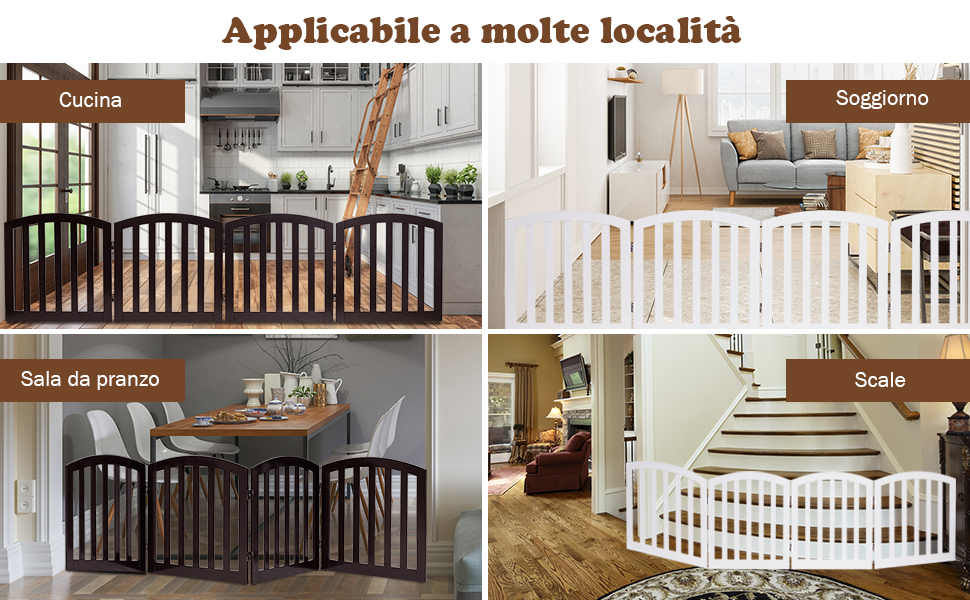 COSTWAY Cancelletto Per Cani Pieghevole In Legno Con 4 Ante, Ideale Per Cani Di Piccola/Media Taglia, Adatto A Scale, Soggiorno E Cucina, 246 X 61 Cm, Bianco 15 1