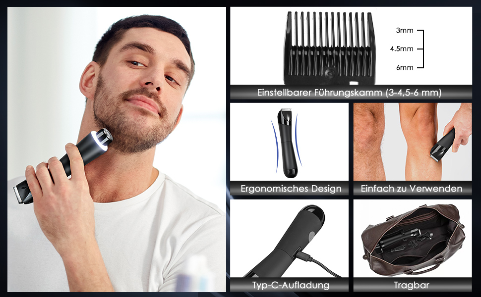 Elektrischer Intimrasierer Mann, 2 in 1 Körperrasierer Herren mit LEDBeleuchtung, IPX7