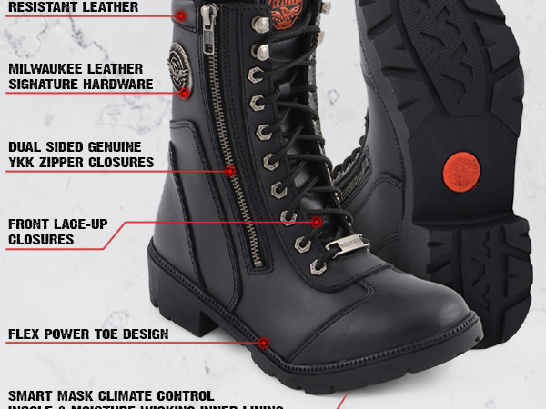 Harley Davidson Side Zip Lace Up Moto Biker Riding Boots Sz