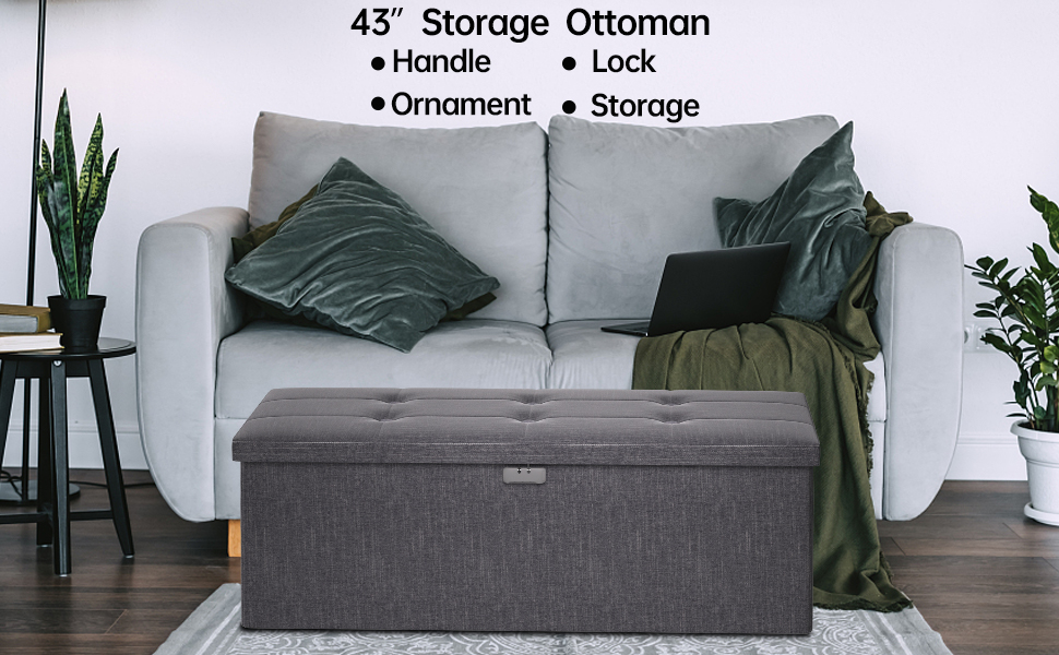 JHSafer 43" Storage Ottoman Bench with Lock & Handles