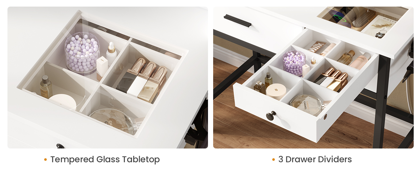 BTHFST Vanity Desk with Touch Screen Round Mirror and