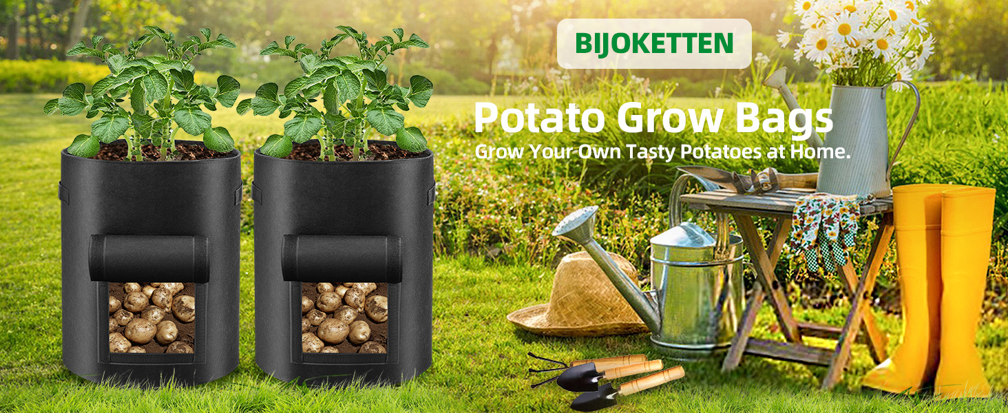 BIJOKETTEN 6 Pack Potato Grow Bags 10 Gallon with Flap and