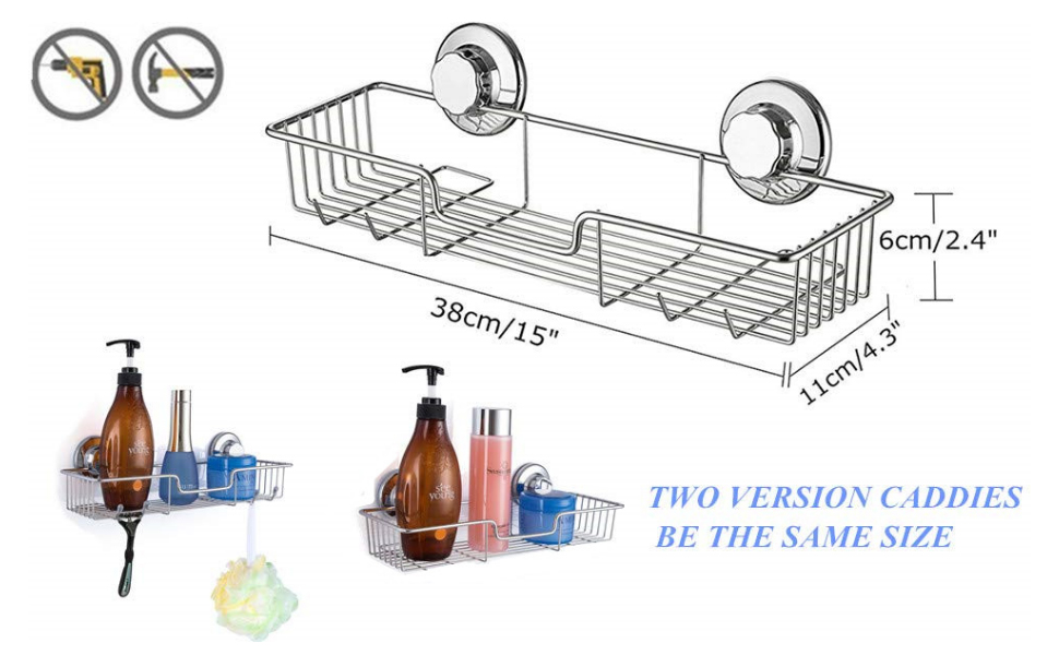 SANNO Suction Cup Shower Caddy with Hooks,Powerful Suction