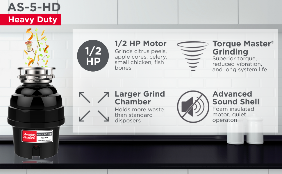 American Standard 10USAS5HD Garbage Disposer, 1/2 HP Heavy Duty