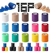 16 Pack Self Adhesive Bandage Wraps,2" X 5 Yards Non-Woven Elastic Cohesive Bandage Wrap, Color A...