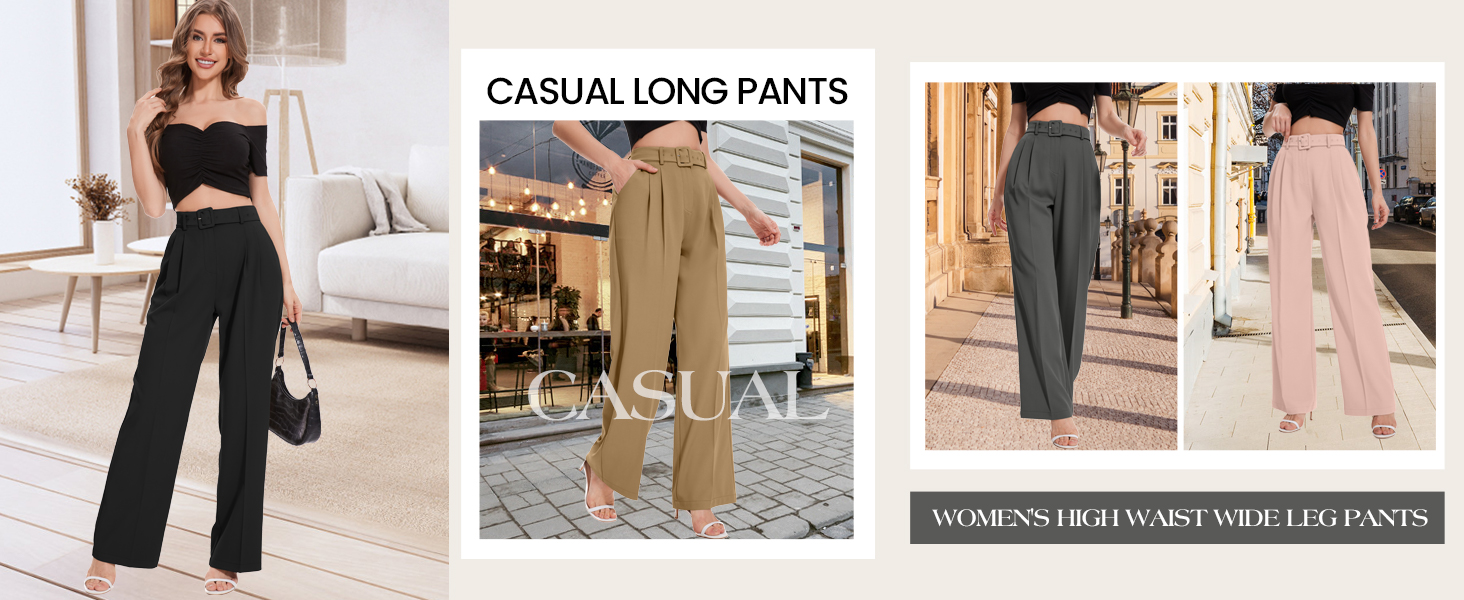 FUNYYZO Women&amp;amp;#39;s High Waist Wide Leg Pants Business Work Office Casual