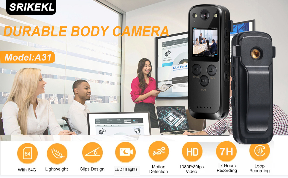SRIKEKL A31 1080 Body Camera with Audio and Fill lights, WIFI Body Worn