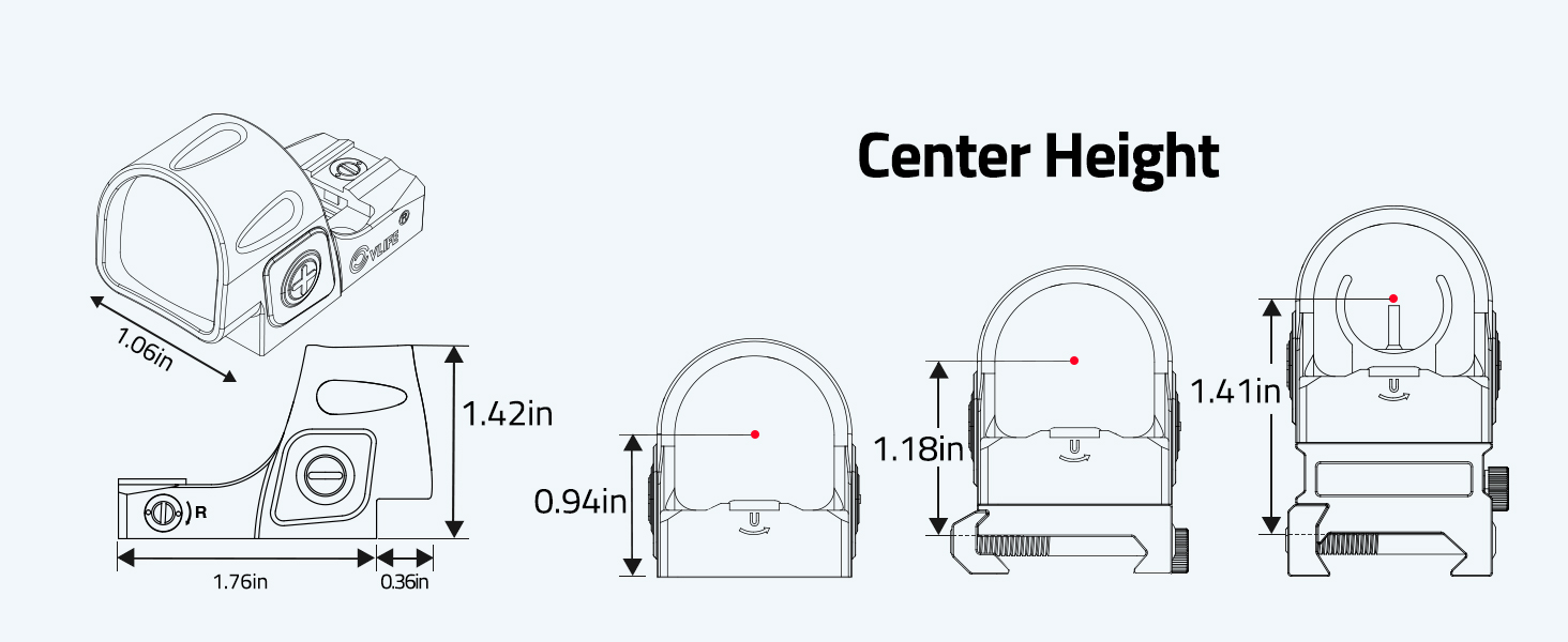 Center height - CVLIFE WolfCovert Auto-Brightness 7-Reticle Red Dot Sight