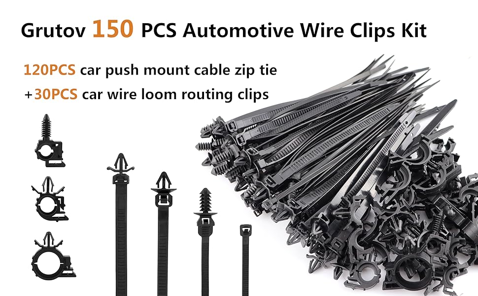 Push Mount Cable Zip Tie Automotive Wire Clips 150PCS Car Wire Loom