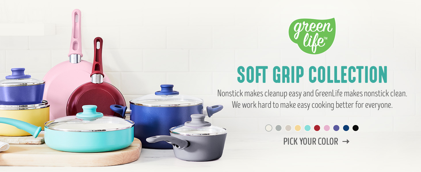 GreenLife, Ceramic Nonstick, PFAS-Free, Non-Toxic, Cookware, Frypans, Soft Grip
