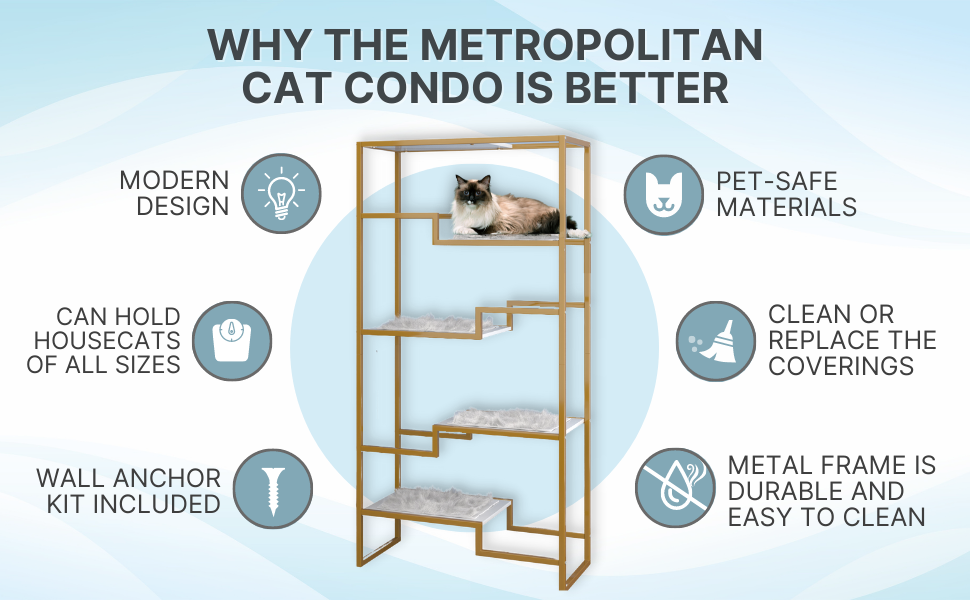 Gold metal cat tower for indoor cats with scratching post cat furniture