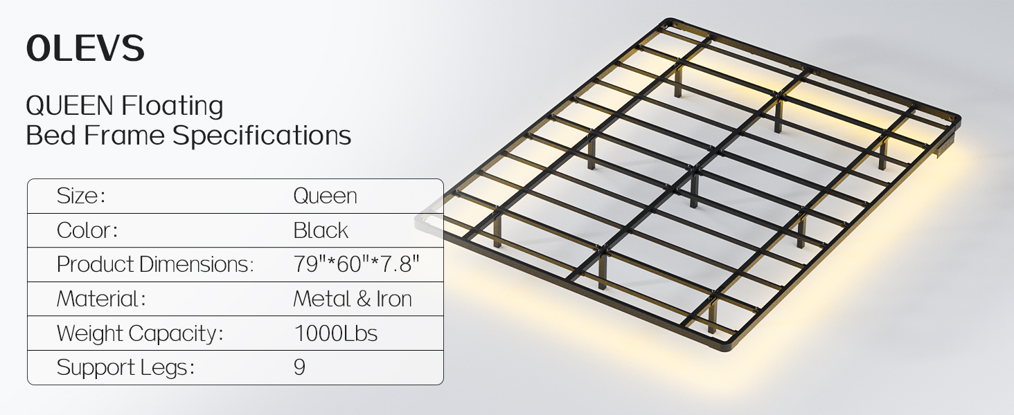 OLEVS Floating Bed Frame Queen Size with USB Charging