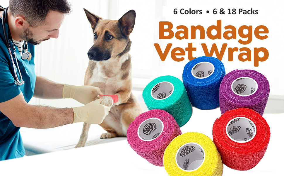 WildCow Vet Wrap Bulk 4", Vet Tape Wrap Bandages Assorted Colors (Pack of 6) Pet