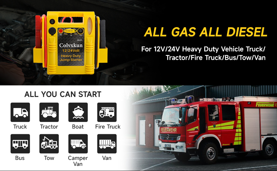 Colvxkun 2800/1400 Peak Amp 12V/24V Jump Starter,Can Start Trucks, excavators