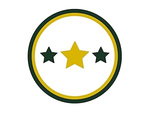Emblème circulaire avec anneau extérieur vert et centre blanc. Contient une grande étoile jaune au milieu flanquée de deux petites étoiles vertes