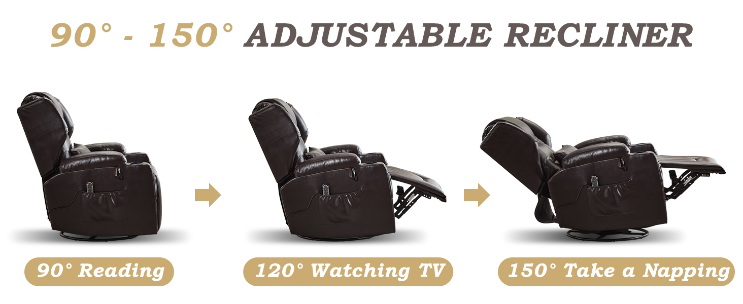 DRMBOOK Leather Rocker Recliner Chairs for Adults, 360