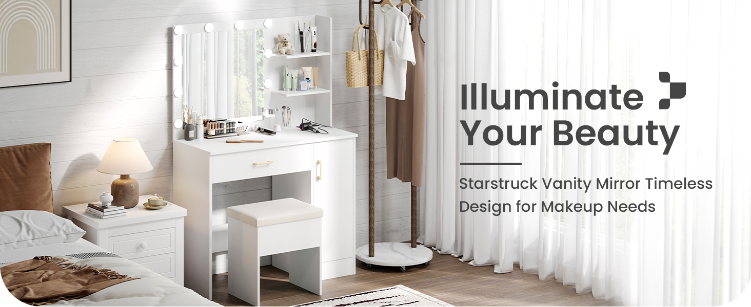 WAYES Makeup Vanity Set with Lighted Mirror, Charging