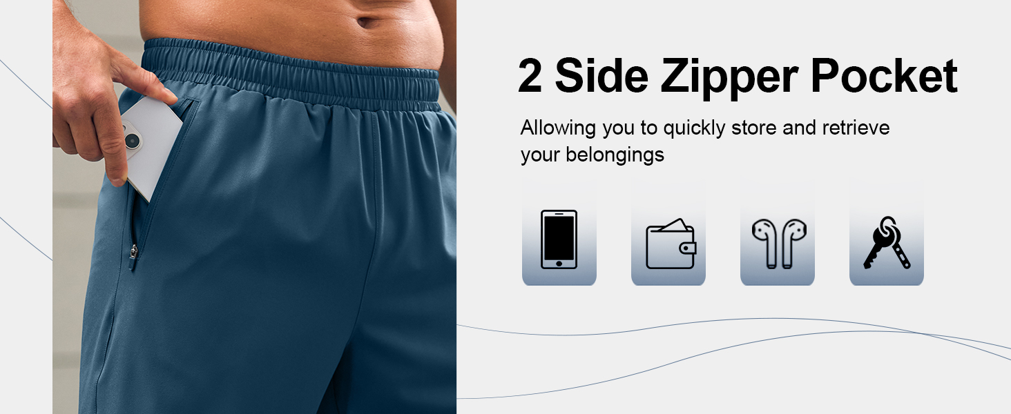 Men's Athletic Running Shorts with Zipper Pockets Quick Dry 7
