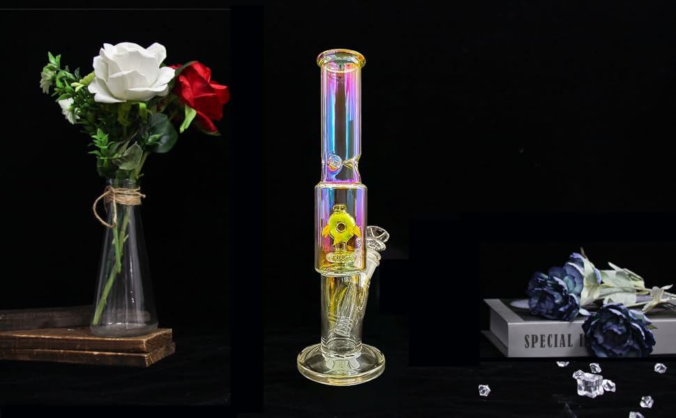 REAMIC Glass Water Bong 14.5mm Smoking Pipes Plating Bongs high 30cm/11