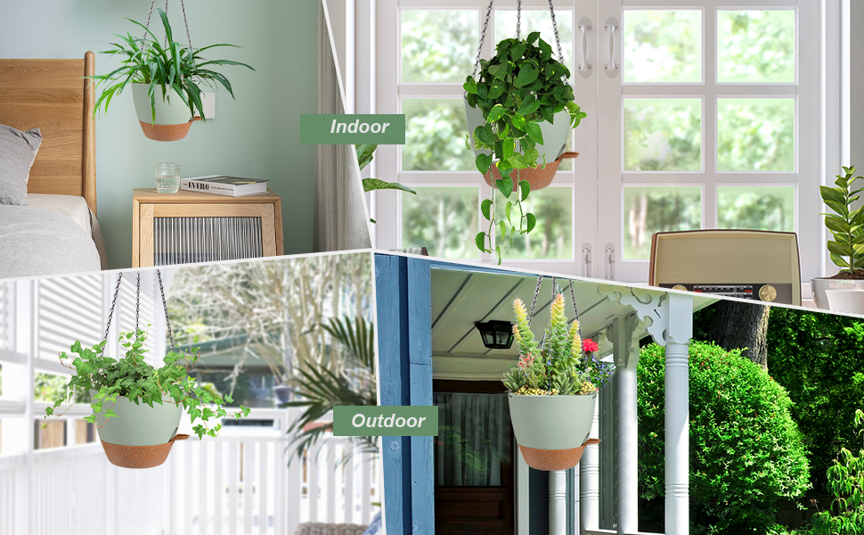 Vanslogreen 8 Inch Hanging Planters for Indoor Outdoor Plants, 2 Pack Self Watering