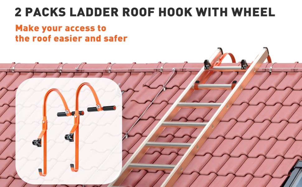 GAAKY Ladder Roof Hook 2 Pack with Wheel Heavy Duty Steel Ladder