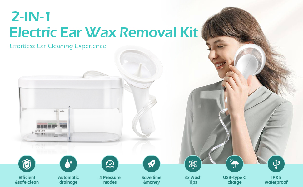 Electric Ear Wax Removal Kit Water Powered Ear Irrigation