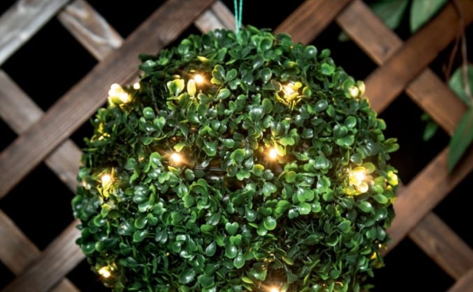 AAMEN 26cm Topiary Balls Solar Light, Artificial Hanging Plant Outdoor Solar Garden Light