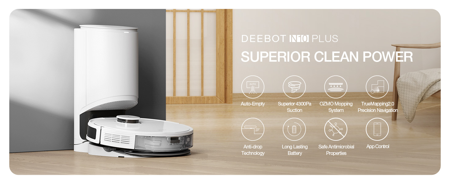 ECOVACS Robot Vacuum Cleaner Deebot N10+ and Mop with AutoEmpty