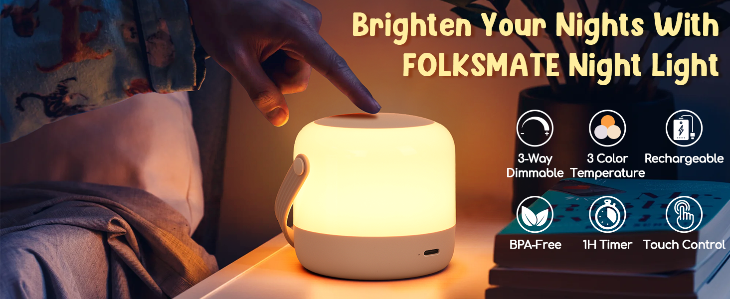 Light night lamp lights led bedroom lamps rechargeable small room kids touch portable table baby