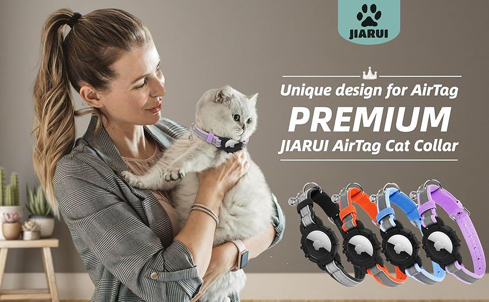 Reflective AirTag Cat Collar, JIARUI Integrated Apple Air Tag Cat