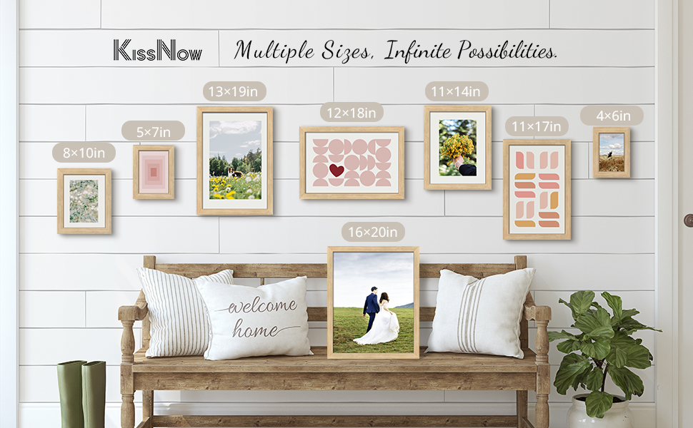 KissNow 13x19 Picture Frame set of 4, Natural Oak Wood