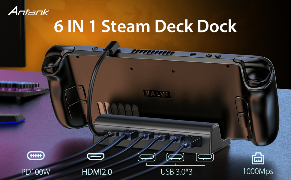6in1 Docking Station for Steam Deck, Antank Steam Deck