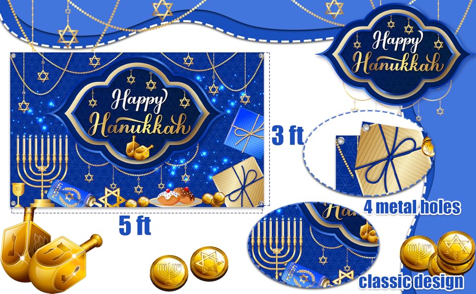 Hanukkah DecorationsHappy Hanukkah Backdrop Blue Hanukkah