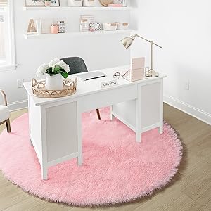 Pink Round Rug for Girls Bedroom,Fluffy Circle Rug 4'X4' for Kids Room,Furry Carpet for Teen Girls Room,Shaggy Circular Rug for Nursery Room,Fuzzy Plush Rug for Dorm,Cute Room Decor for Baby 23 dorm room rug