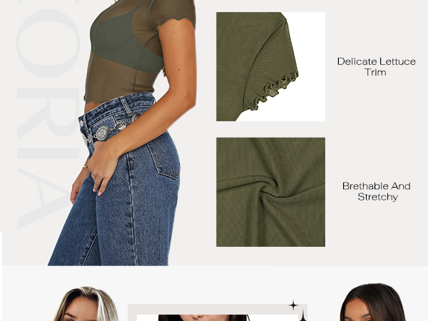 REORIA Womens Sexy Sheer Mesh Shirts Short Sleeve Crew Neck REORIA Womens Sexy Sheer Mesh Shirts Short Sleeve Crew Neck