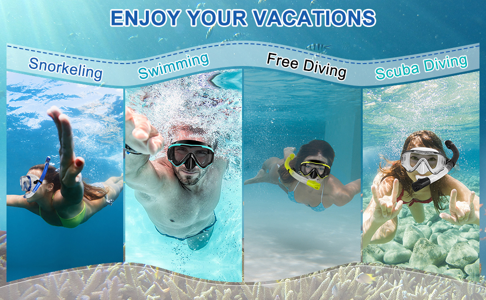 Snorkel Set Adults, Amiable AntiFog Diving Mask, Panoramic View Wide Snorkel Mask, Dry Snorkel