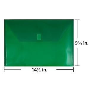 green legal plastic envelope hook & loop