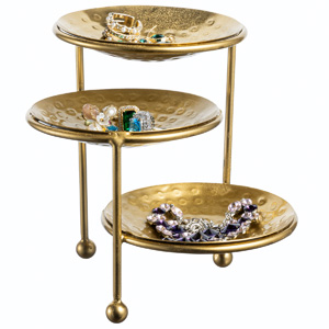 Jewelry Dish Organizer Hammered Brass Metal Ring Tray, Earring, Necklace Storage Display Tower