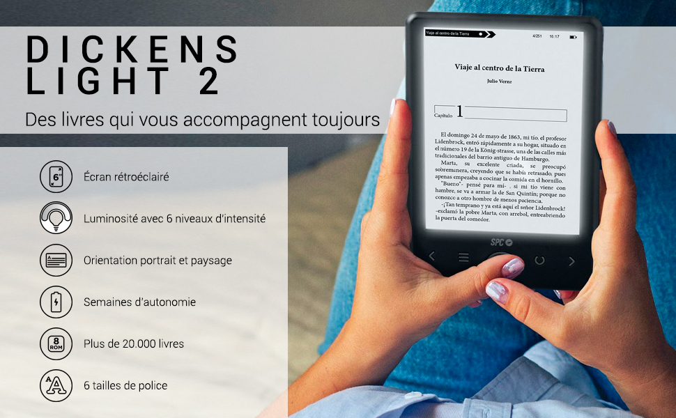 SPC Dickens Light 2 Livre électronique avec écran rétroéclairé et