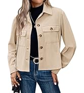 Zeagoo Womens Fashion Cropped Shackets Corduroy Button Down Crop Jackets Tops Long Sleeve Shirts ...