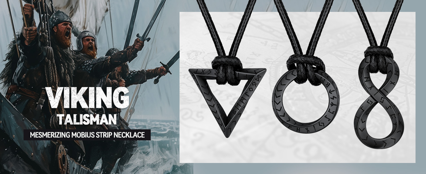 viking runes circle pendant with leather chain adjustable