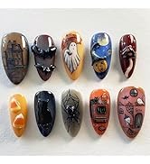 30pcs Halloween Press on Nails Medium Almond Fake Nails with 3D Spider Bat Designs Castle Black H...