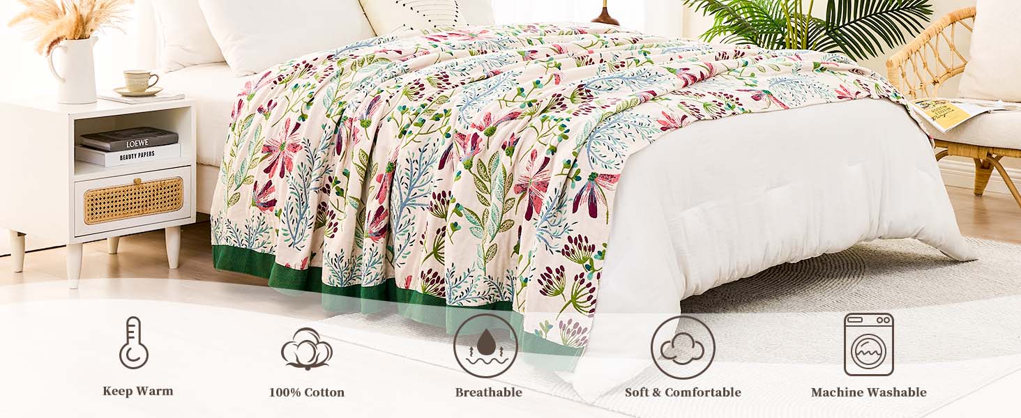 Cotton throw blanket is machine washable, fade resistant and easy to maintain.