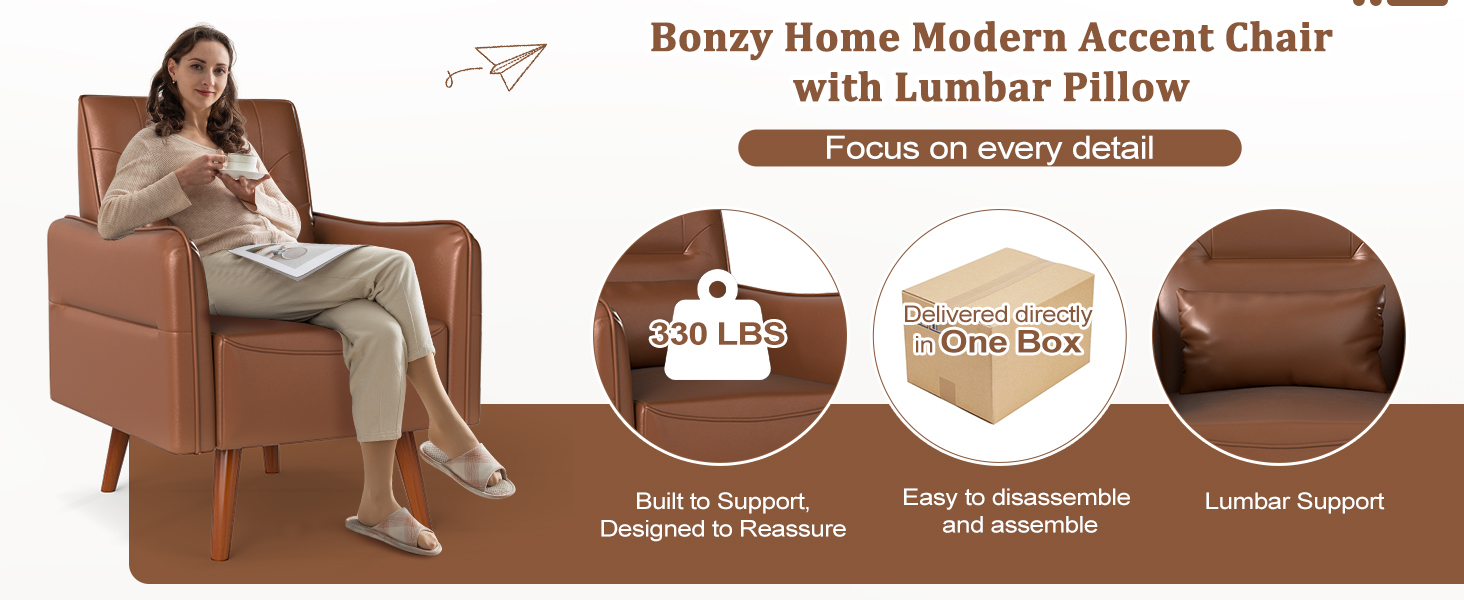 Mid-Century Modern Faux Leather Accent Chair for Living Room
