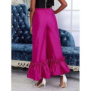 AOMEI Women's Shiny High Waist Flare Pants Wide Leg Bell