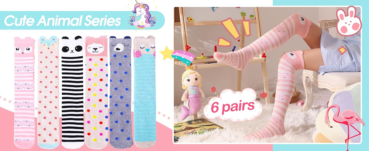 MOGGEI 6 Pairs Kids Girls Knee High Socks