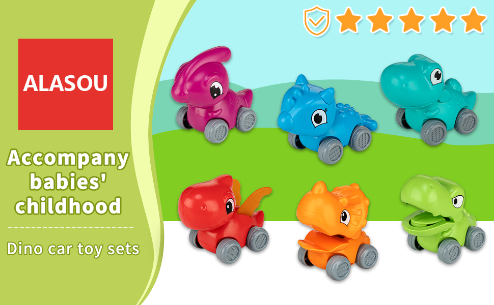 ALASOU 6 PCS Dinosaur Truck Car Toys with Playmat/Storage