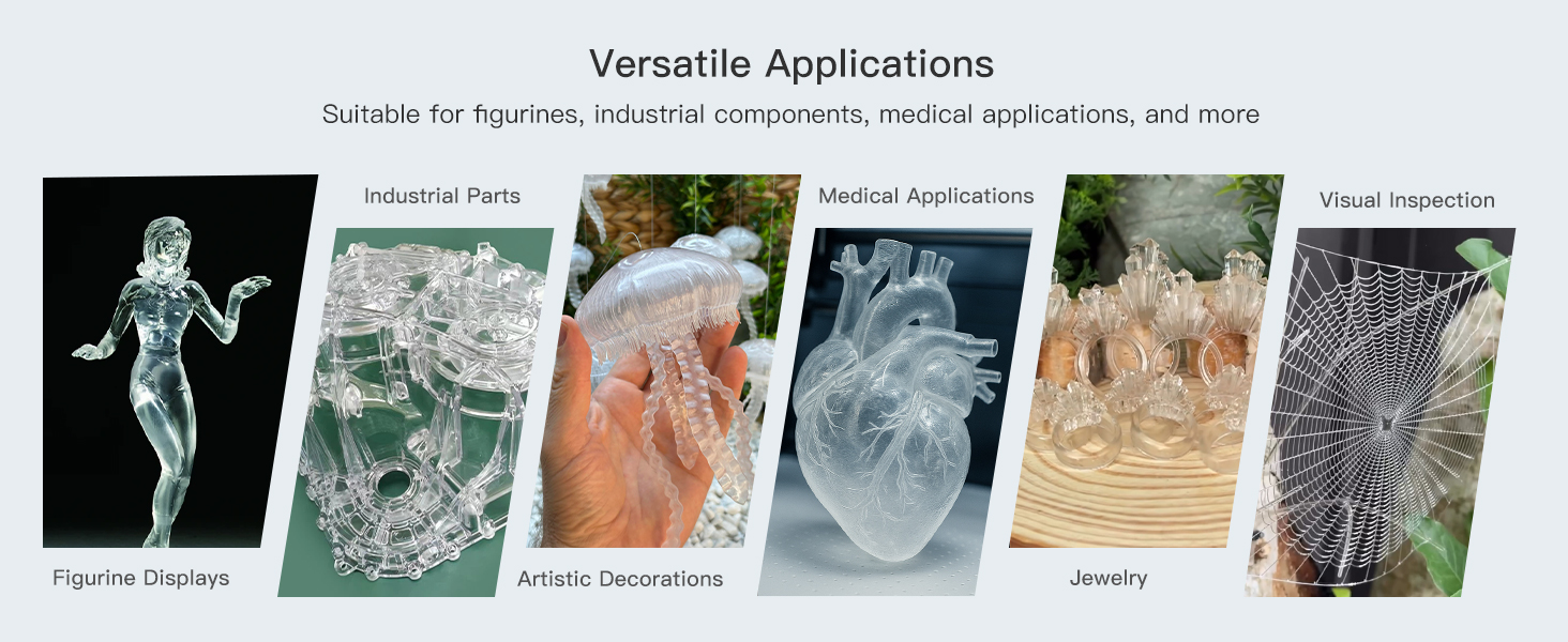 Ultra-Clear 12K 3D Printing Resin No Yellowing High Quality Transparency Resin 385nm Photopolymer Resin for Glasses, Headphones & Crafts, Fast UV-Curing for DLP/LCD 3D Printers 21 3D Printer Resin clear for LCD